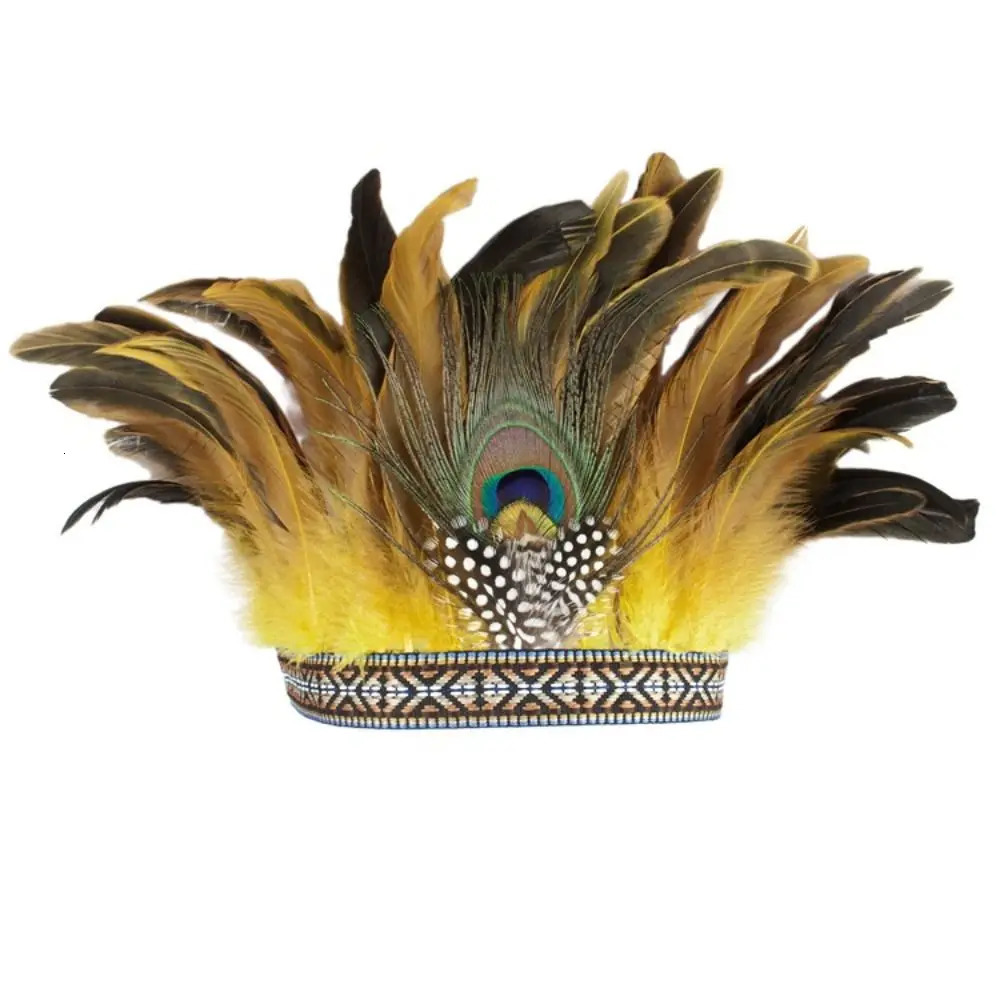 Novelty Feather Crown Peacock Costume Indian Headband Fascinator Decorative Headdress for Dance Show Carnival Halloween 241122