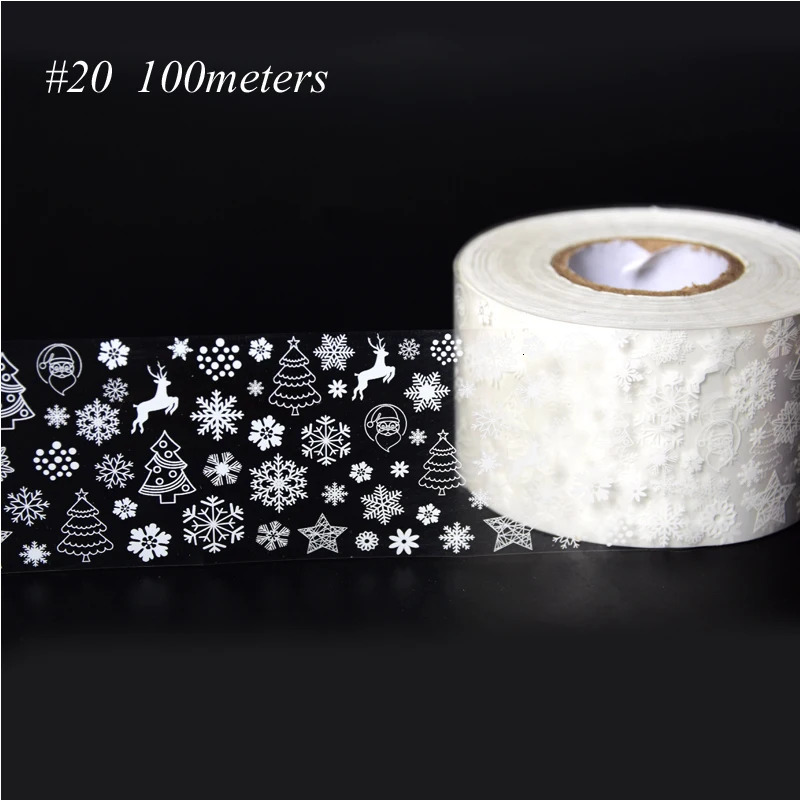 50M * 4cm/roll white snowflake nail transfer foil slider Christmas sticker stickers handmade winter Christmas nail art decoration 241205