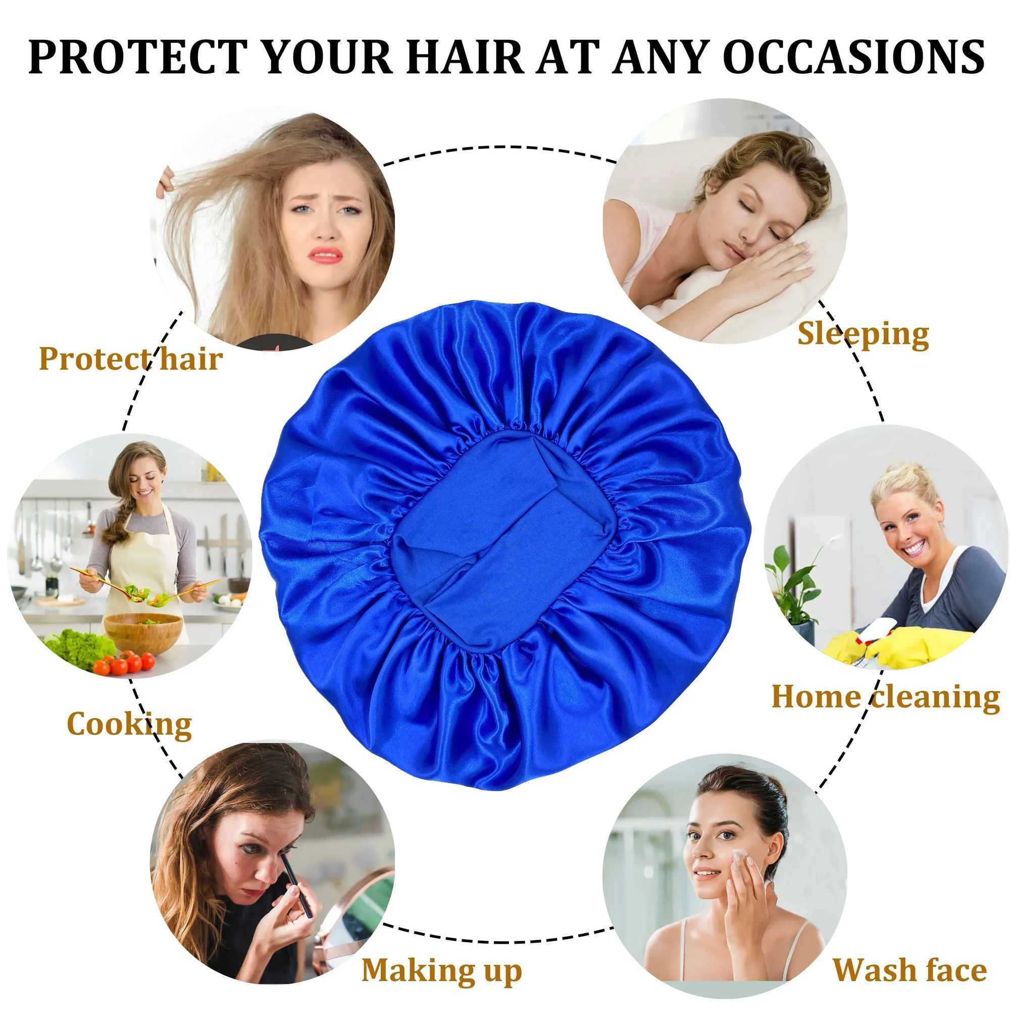 Adjust Large Satin Solid Silk Bonnet Hair Wr for Sleeping Sleep C With Elastic Soft Band Big Bonnets for Women Hair Care CXJ241205