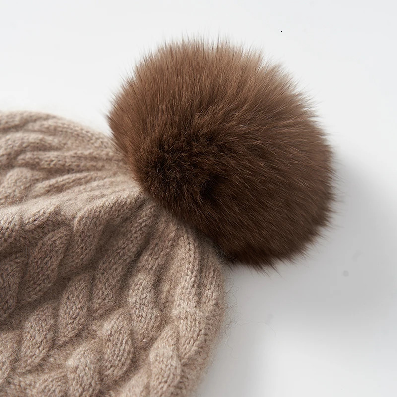 Natural 100% pure cashmere womens hat winter outdoor fluffy hat knitted jacquard bean hat warm hat 241205