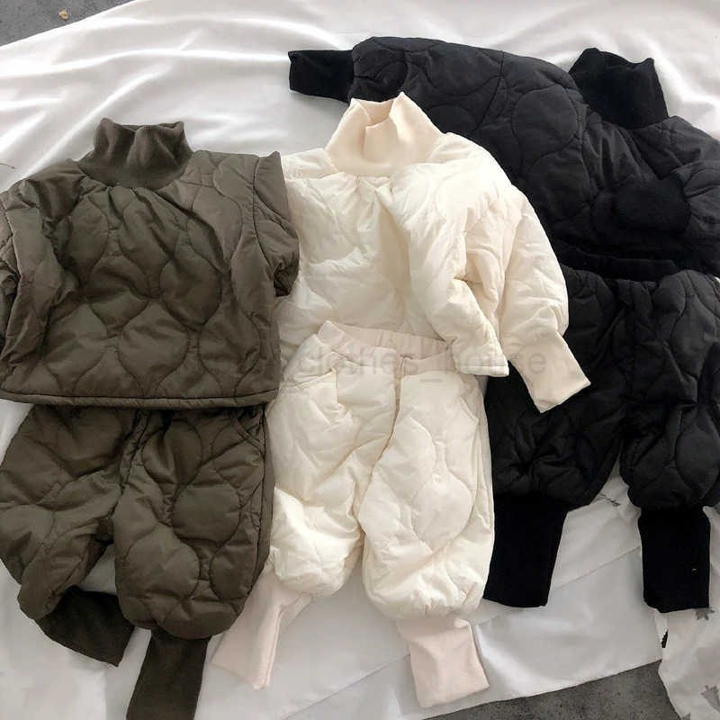 Winter Newborn Baby Boys And Girls Diamond Shaped Fleece Set With Cotton Childrens Casual Loose Outing ClothesXJ241205