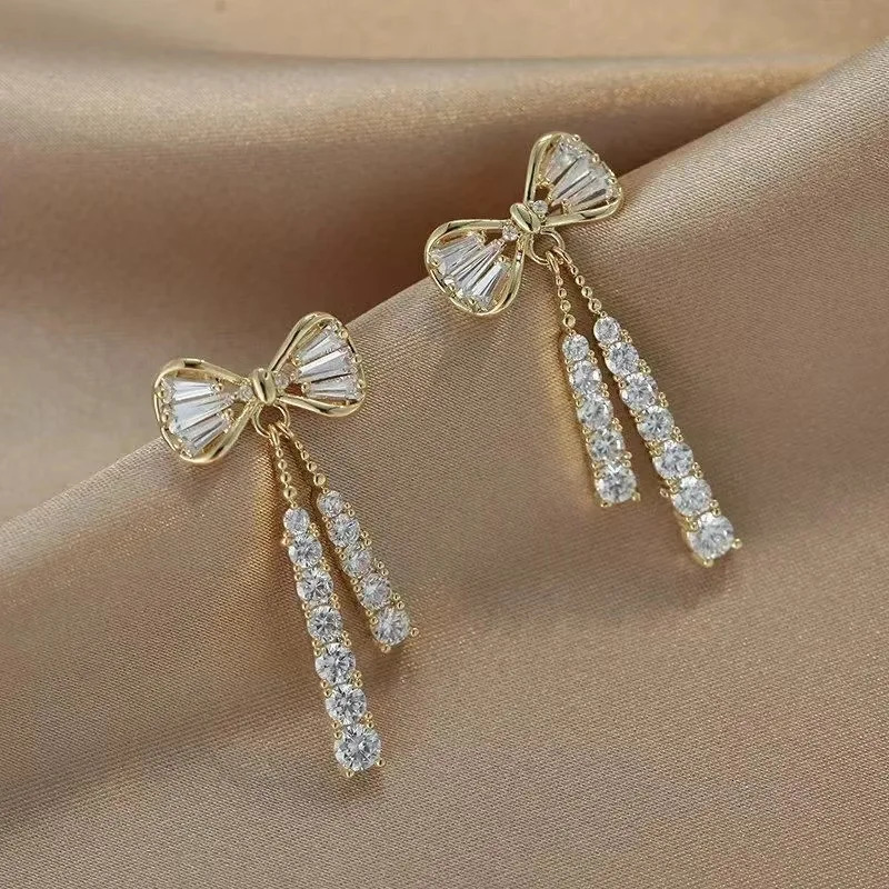 Anziw Korean D-color Mo silica drop earrings original silver 925 bow tassel earrings womens gift jewelry with certificate 241205