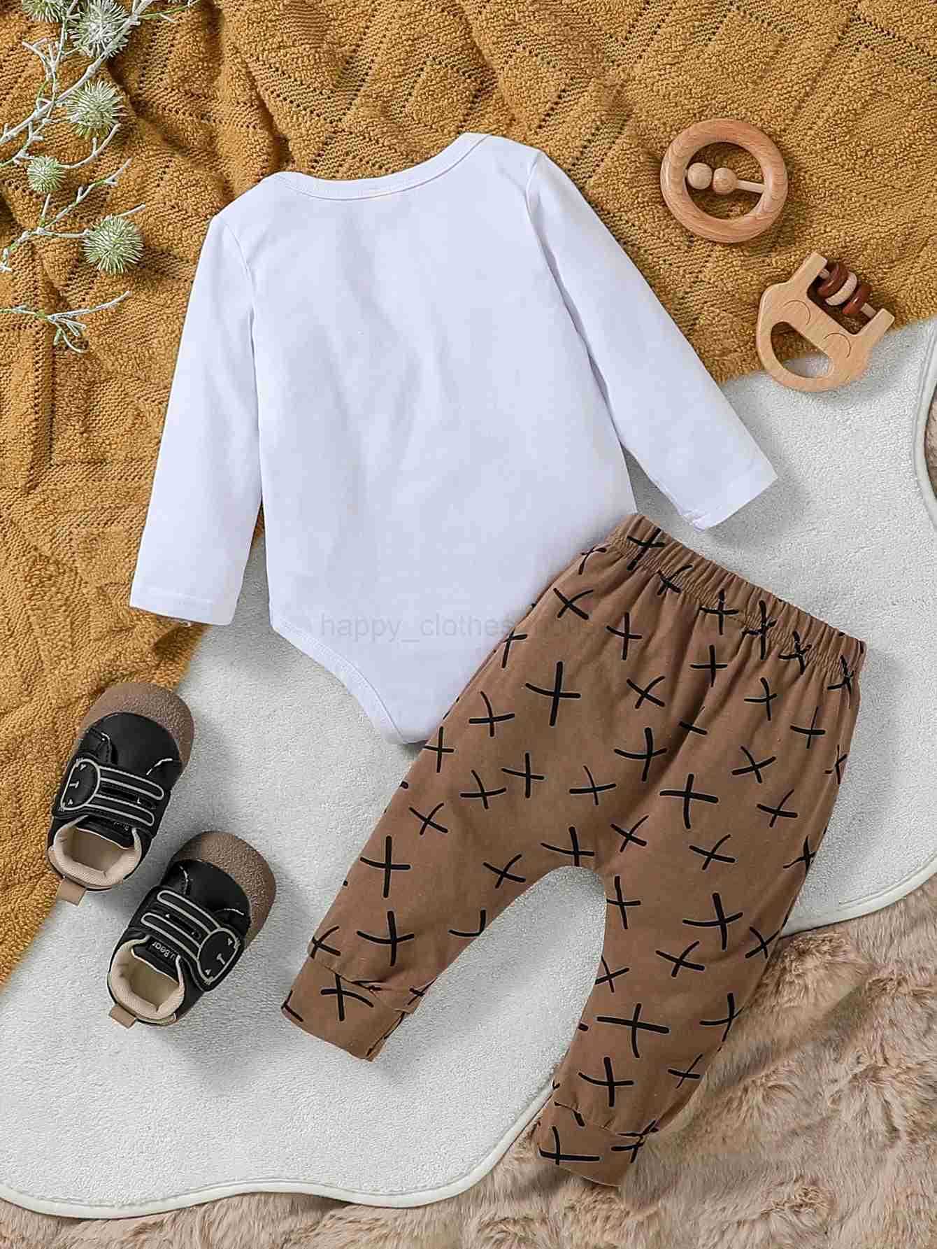2024 Autumn Baby Boy Cotton Soft 0-18M Fox Print Long Sleeve Top Romper +Trousers 2 Pcs Cute Casual SetXJ241205