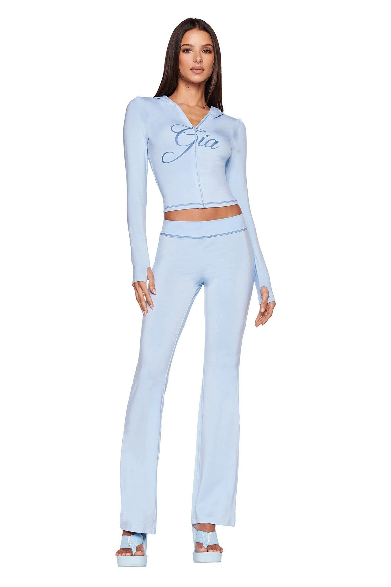 Designer iam gia Women's Tracksuits Thicken Two 2 Piece Set Outfits For Women Flared Pants Zip-up Cap Long Sleeve High Spring Top & Low Waist Mic