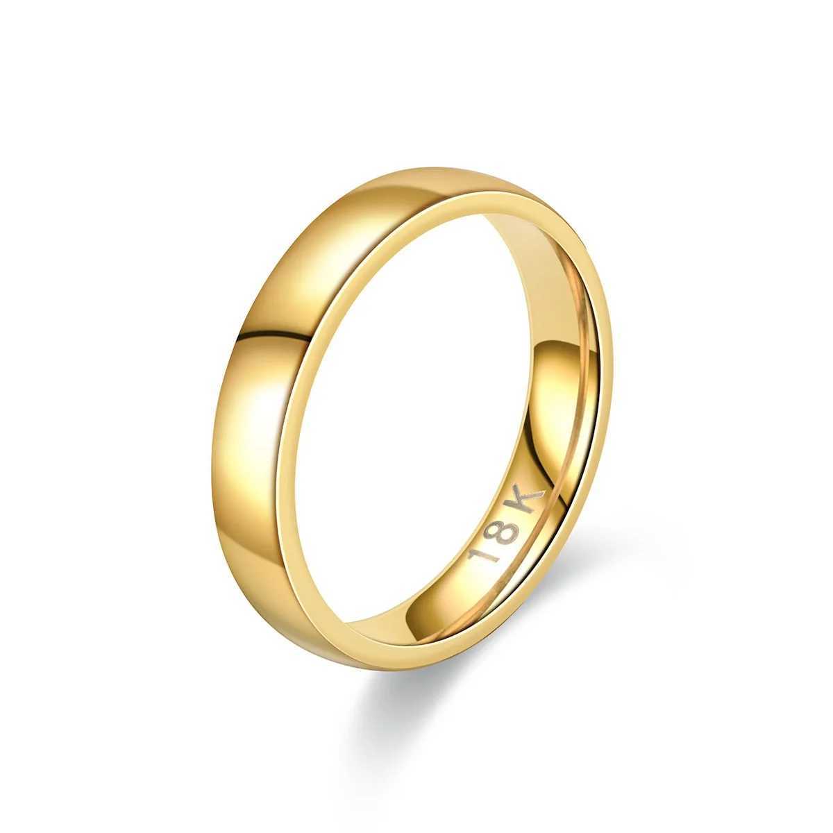 18K Gold Plated Stainless Steel Ring Silver Anillos Mujer Couple Wedding Ring Bague Womens Acier Stainless Steel Bague 4mm W241205