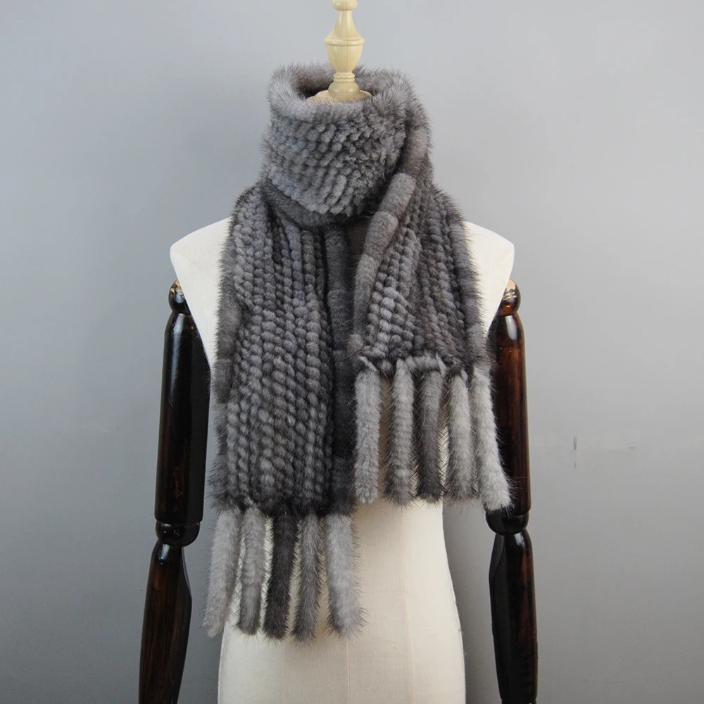 Womens Winter Warm True Mink Scarf 100% Genuine True Mink Muffler Womens Fashion High Quality Natural True Mink Knitted Scarf 241205