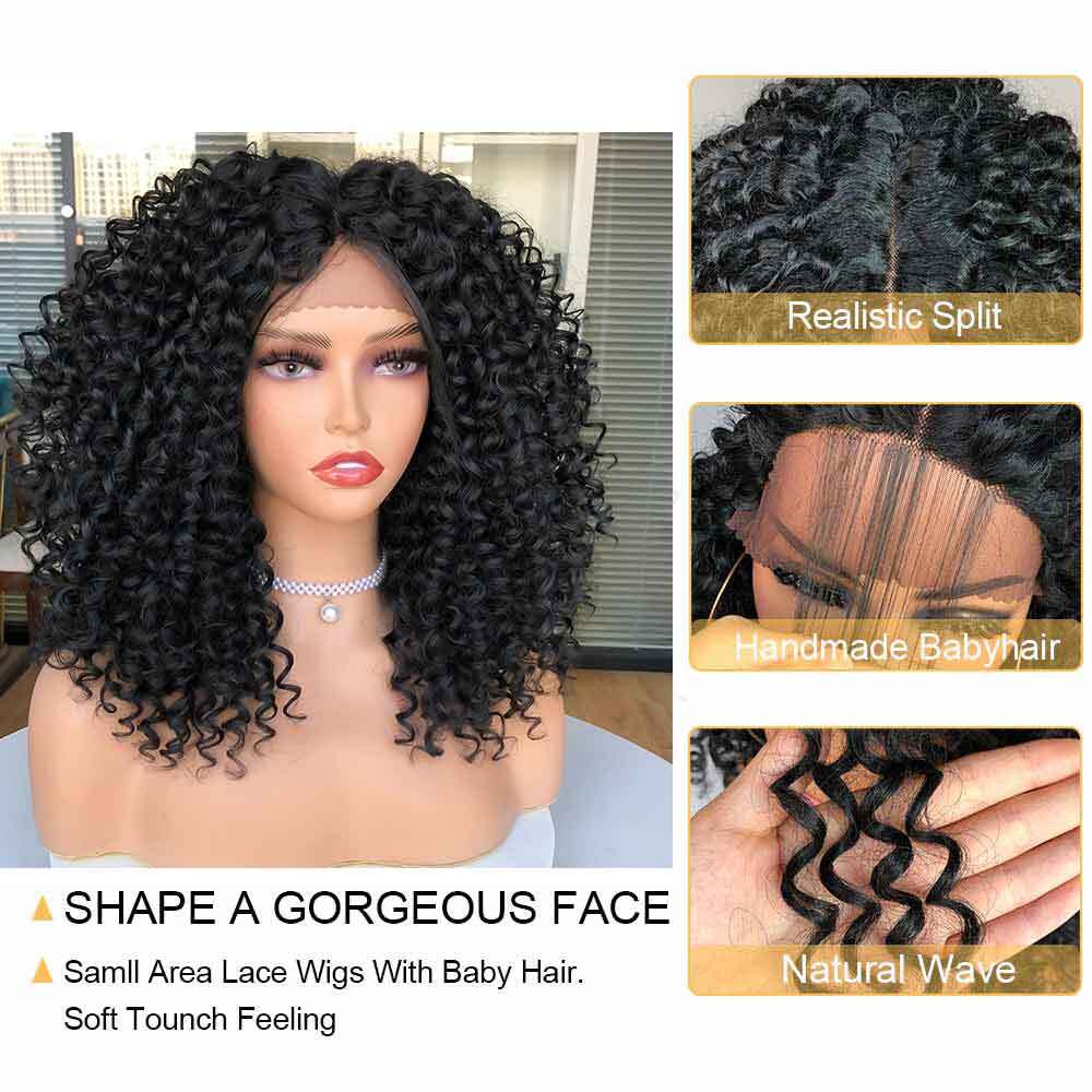Short Bob Wig Lace Front For Women Afro Kinky Curly Wigs Ombre Brown Synthetic Middle Nature Hair Black Headgear With Clips
