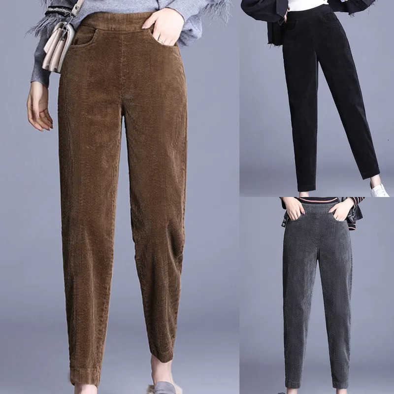 Plush Thick Casual Pants Womens Corduroy Warm Pants Autumn Winter Long Legs High Waist Harem Pants Trouser Womens 241202