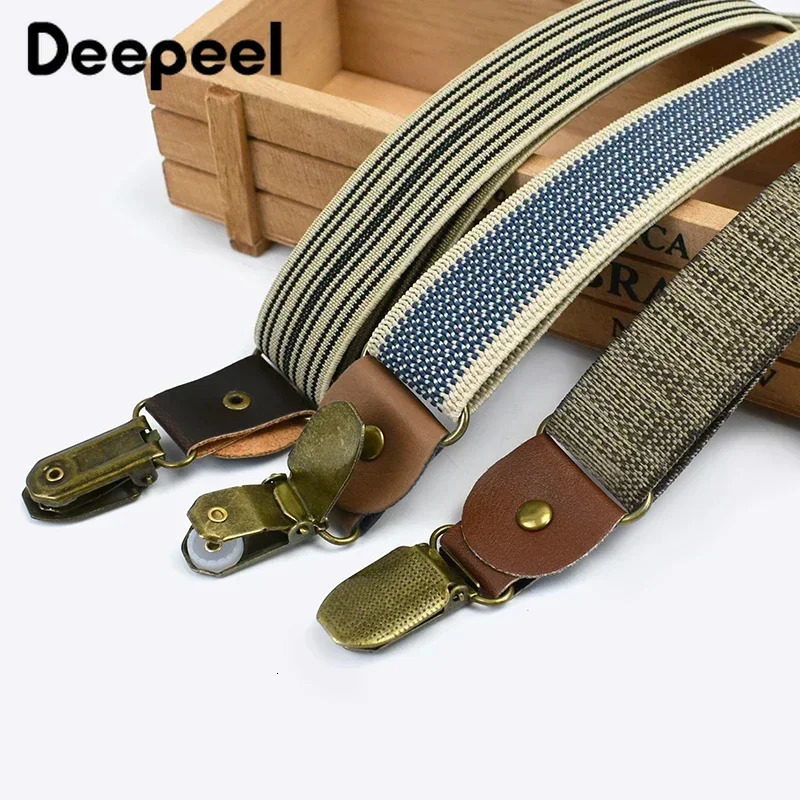 25cm Retro Elastic Mens Suspenders Unisex 4 Clips YType Stripe Strong Strap Wide Braces Male Jockstrap Casual Suspender 241122