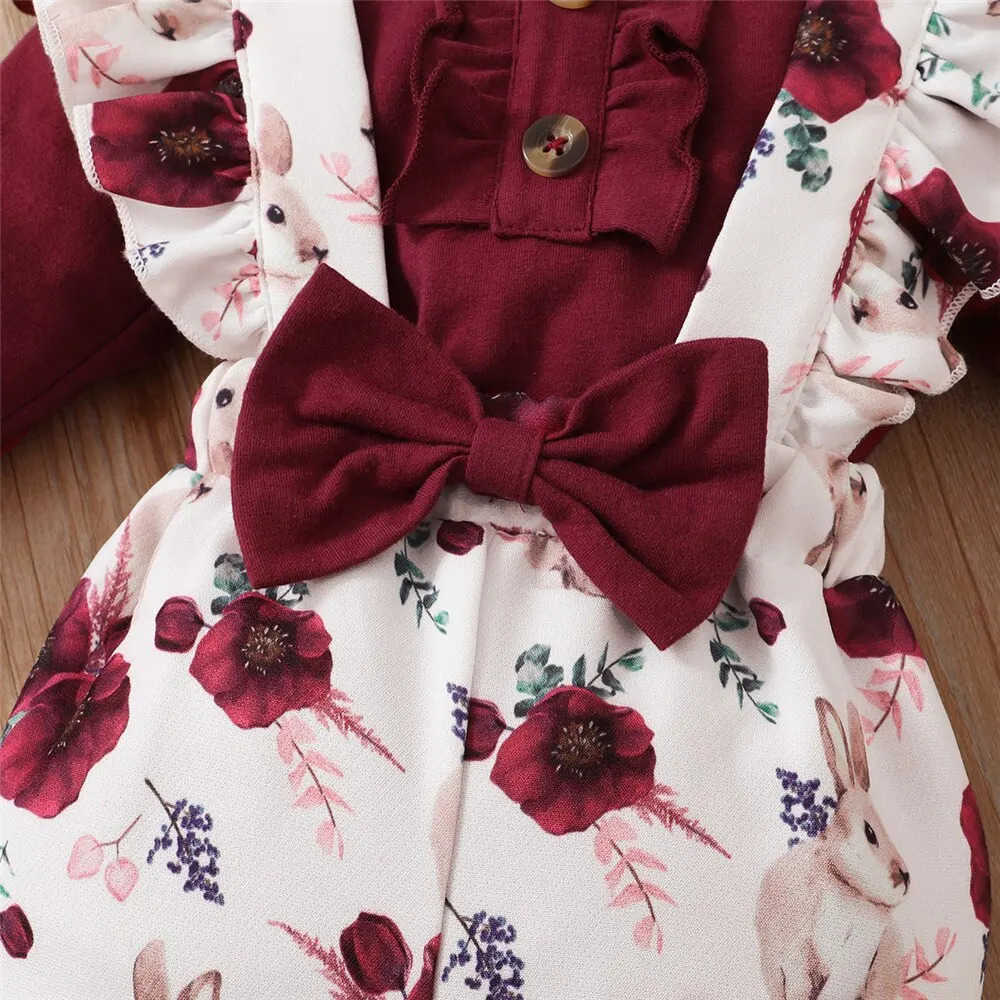 0-24 Months Newborn Baby Girl 3PCS Clothes Set Long Sleeve Romper+Flower Strap Pants+Headband Spring Autumn Lovely OutfitXJ241205