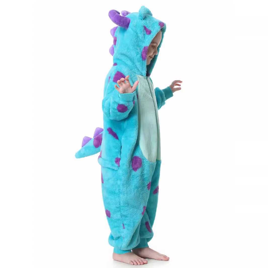 Pajamas Kids Sully Onesie Flannel Pajamas for Children Kigurumi One-piece Pyjamas Halloween Cosplay Costume H241205