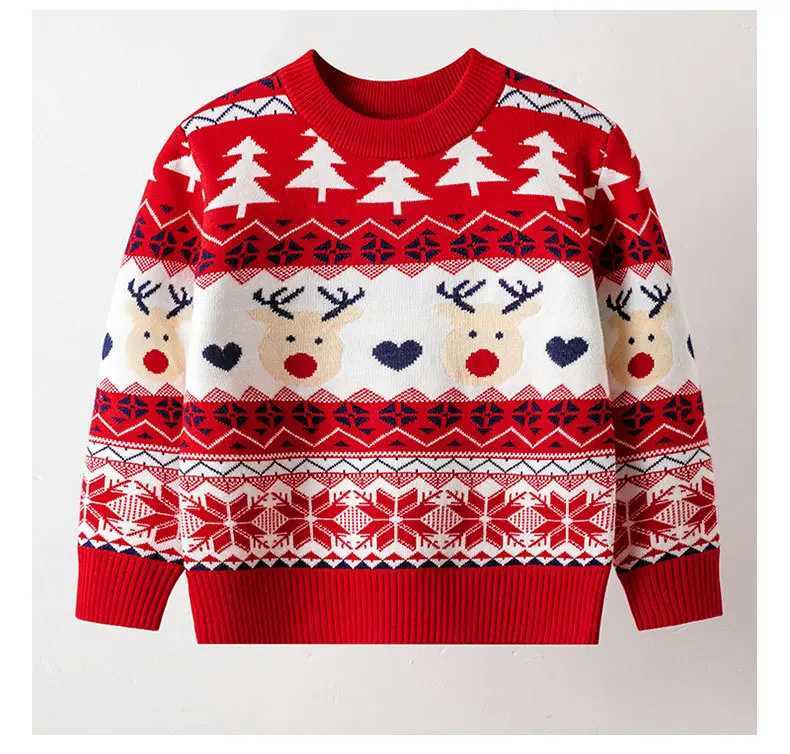 Childrens sweaters with geometric patterns of deer fur for boys and girls autumn and winter Christmas tops for children W241205