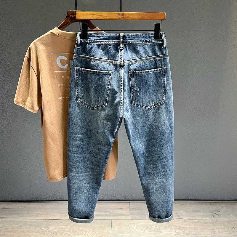 New durable jeans mens clothing luggage personality tapered casual pants streetwear hip-hop retro blue denim Trousers mens fashion brand W241205
