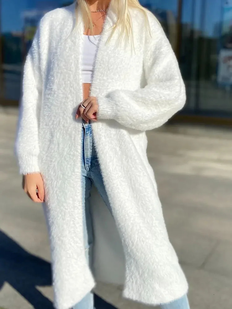 Womens Sweater White Fluffy Cardigan for Women Long Sleeve Knitwears Winter Clothing Mink Velvet Knitted 241204