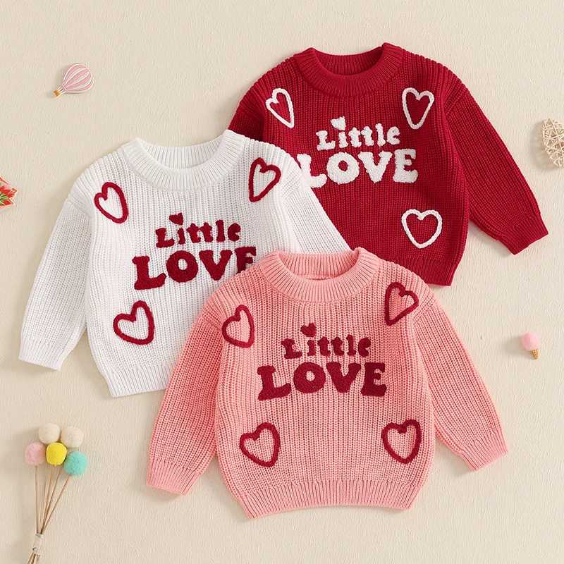Newborn baby girl sweater fashion love letter embroidery long sleeved flower 2024 autumn and winter childrens clothing jumping top W241205