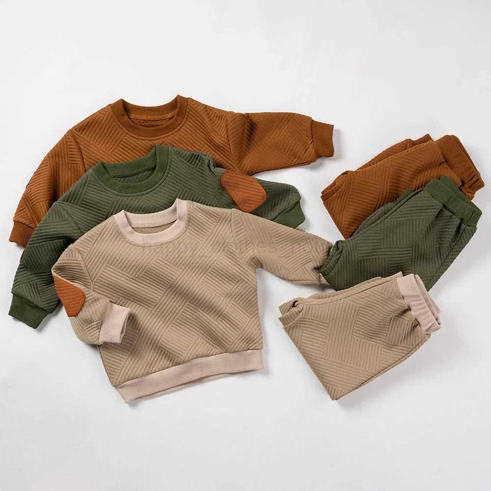 New Toddler Set Childrens Patch Pullover Long Sleeve Top + Casual Solid Color Pants Two-piece Set Daily WearXJ241205