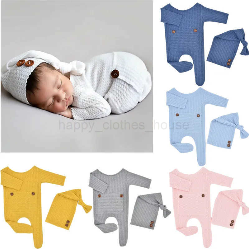 2 Pcs/Set Baby Hat Romper Newborn Photography Props Knitted Jumpsuit Long Tail Cap Kit Infants Photo Shooting Clothing OutfitsXJ241205