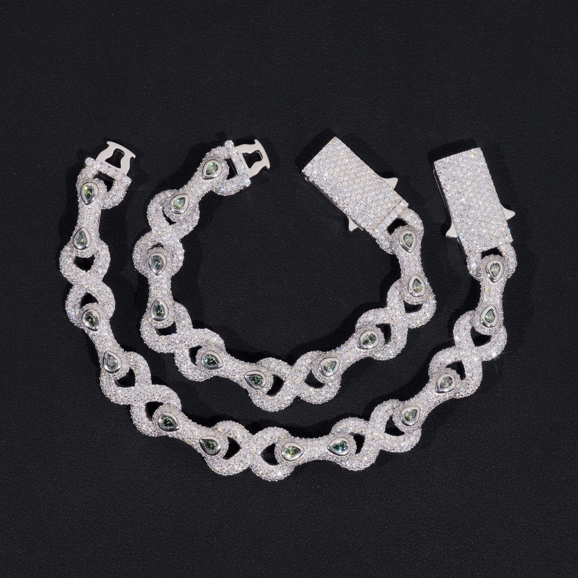 Dia hair new 13mm hip-hop bracelet S sier full set moissanite 8-shaped chain personalized HIPHOP