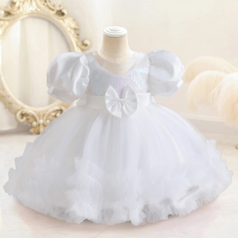 12M Baby Girls Birthday Party Dress Puff Sleeves Sequins Summer Dress Baptism Flower Girl Dress for Weddings Princess Eids Gown 241204