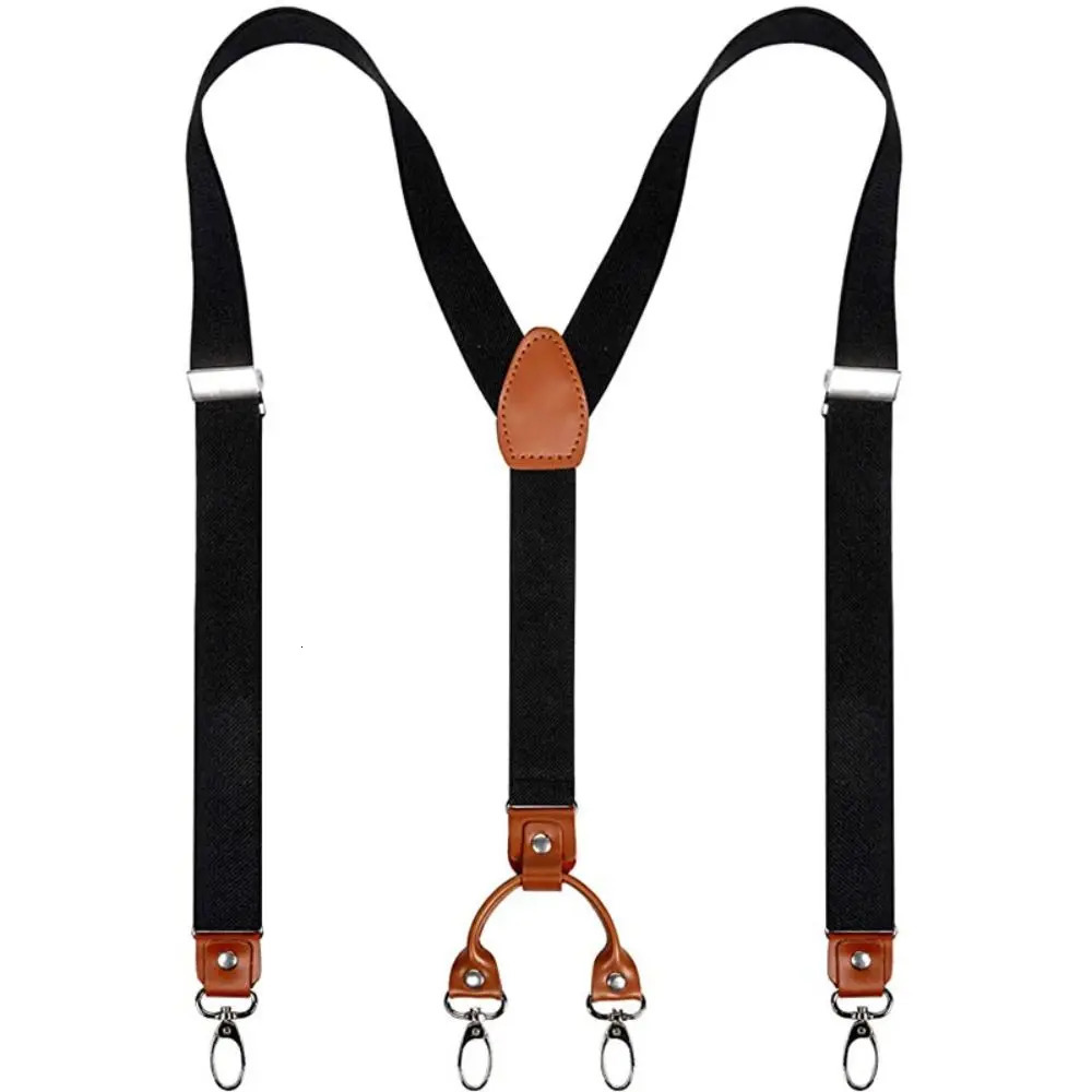 Cowhide Leather Suspenders 25cm Width 4 Hooks MenWomen Suspender Y Back Adjustable Retro Elastic Trouser Braces 241122