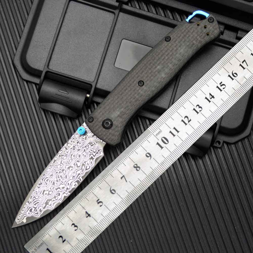 H-Models 535-3 Bugout Folding Knife 3.24 Damascus knives Satin Plain Blade, Carbon Fiber Handles