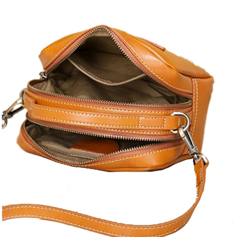 2 Zipper BagsVegetable Tanning Leather Bag Real Cow SkinWomen Genuine Shoulder Messenger Cross body BagD376 241204