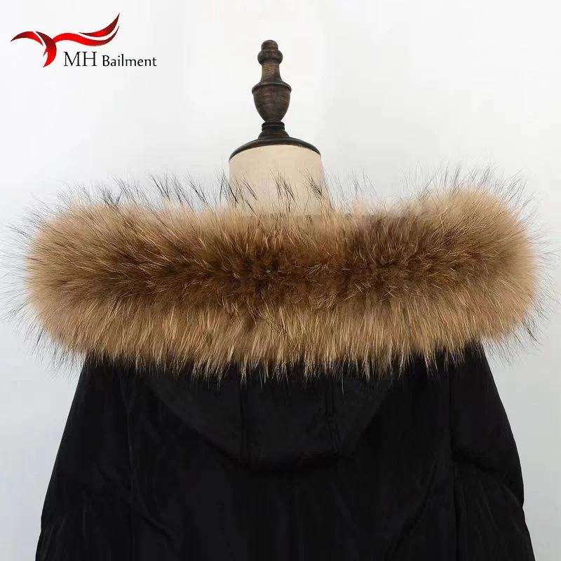 Real Raccoon Fur Collar Womens Winter Natural Fur Scarf Mens Jacket Warm Scarf High Quality Detachable Fur Shawl 241205