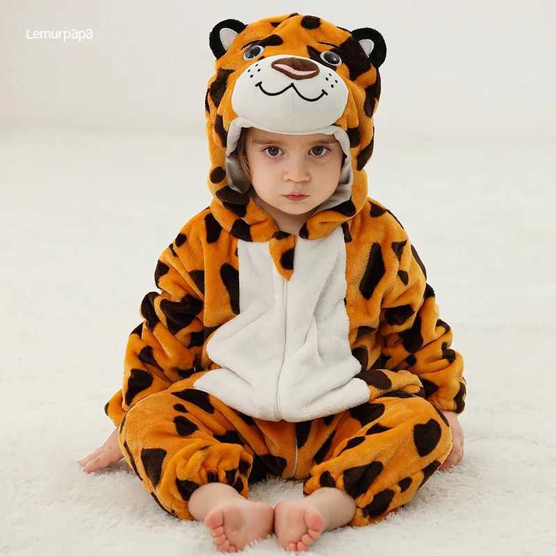 Pajamas Brown Leopard Romper Baby Jumpsuit Boy Girl Winter Outfit Toddler Halloween Animal Suit Funny Onesie Festival Party Bebe Clothes H241205