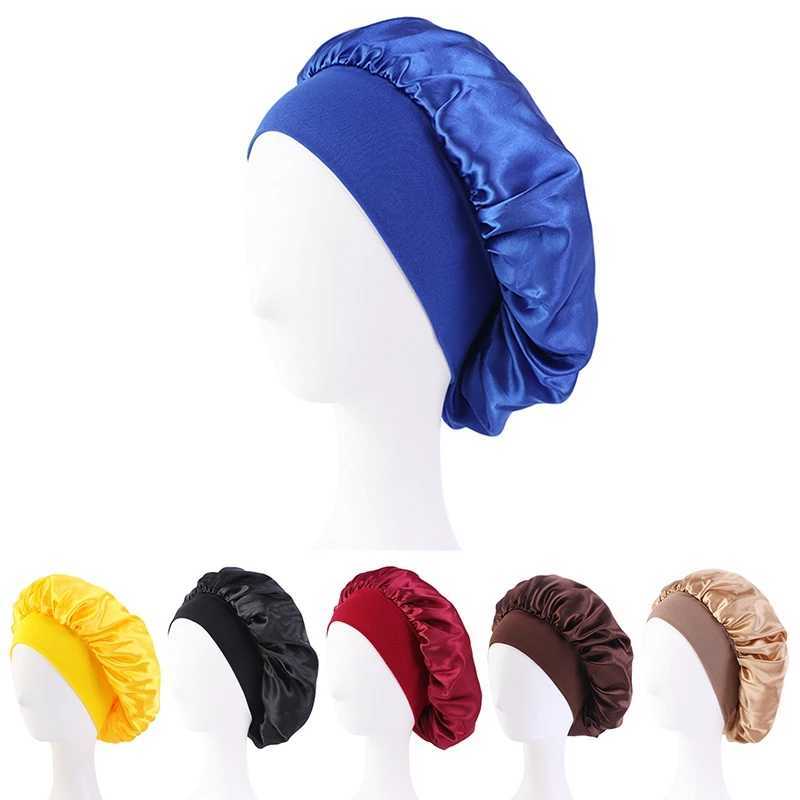 New Fshion Women Satin Night Sleep C Hair Bonnet Hat Silk Head Cover Wide Elastic BandXJ241205