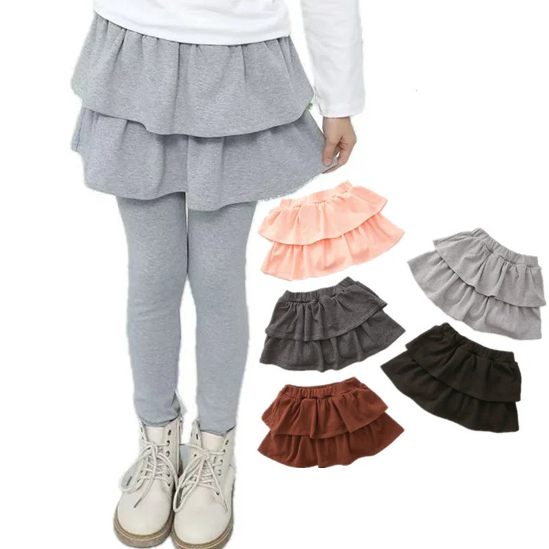 Elegant Children Leggings with Skirt for Girls Slim Fit Cotton Pants-Skirt Kids Cute Cake Skirt Pants Leggins For Baby 3 to 13 Y 241204