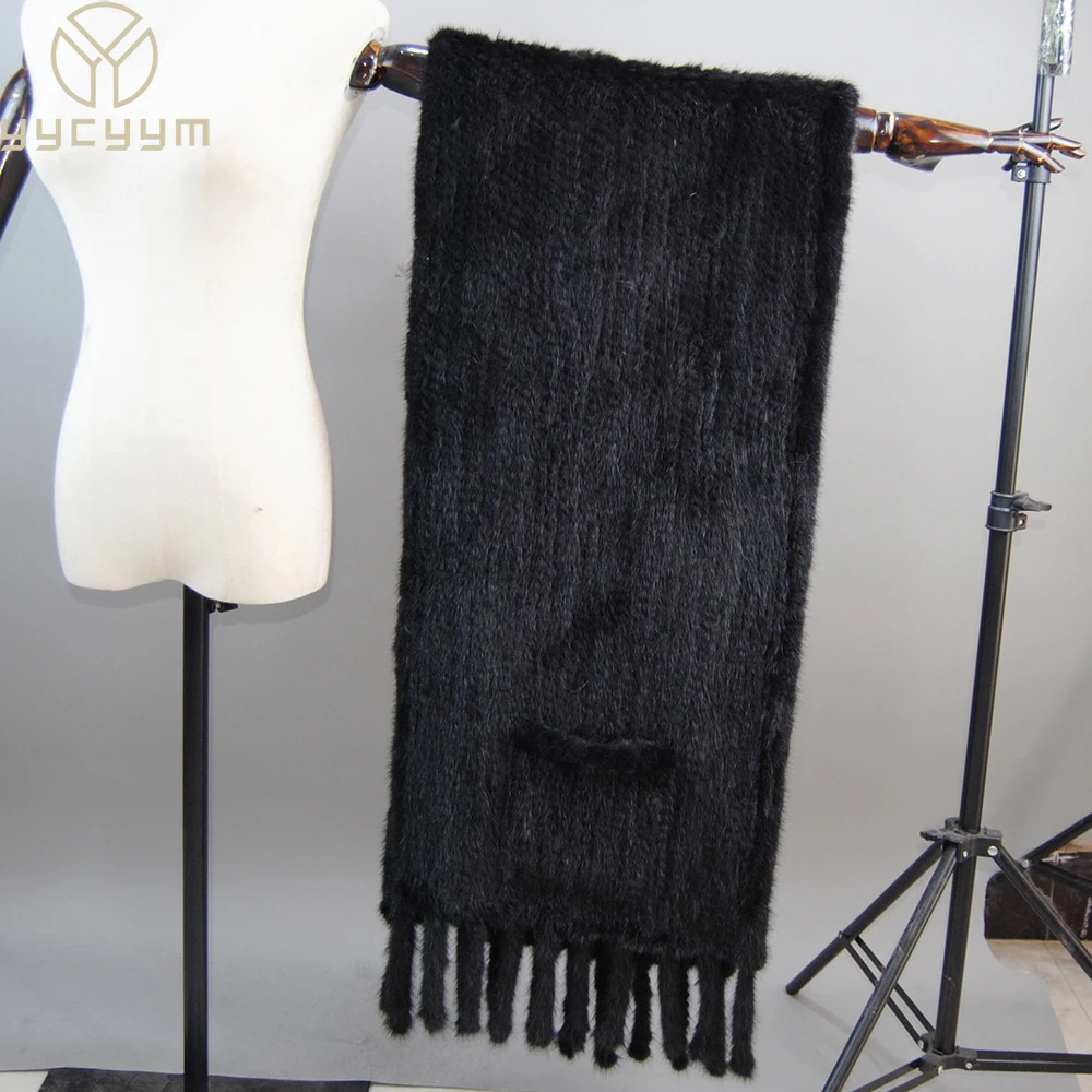 selling long winter warm real mink scarf real mink shawl fashionable womens knitted real mink scarf 241205