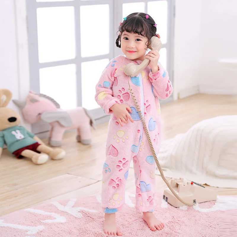 Pajamas Baby Children Jumpsuits Sleeping Wear Toddler Kids Flannel Romper Long Sleeve Autumn Winter Cute Printed Clothing 2 to 4 Years H241205