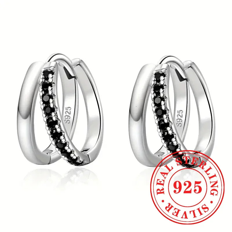 Huitan Novel Fork 925 Pure Silver Ring Earrings Womens Black CZ Versatile Accessories Shining Wedding Band Jewelry 241205