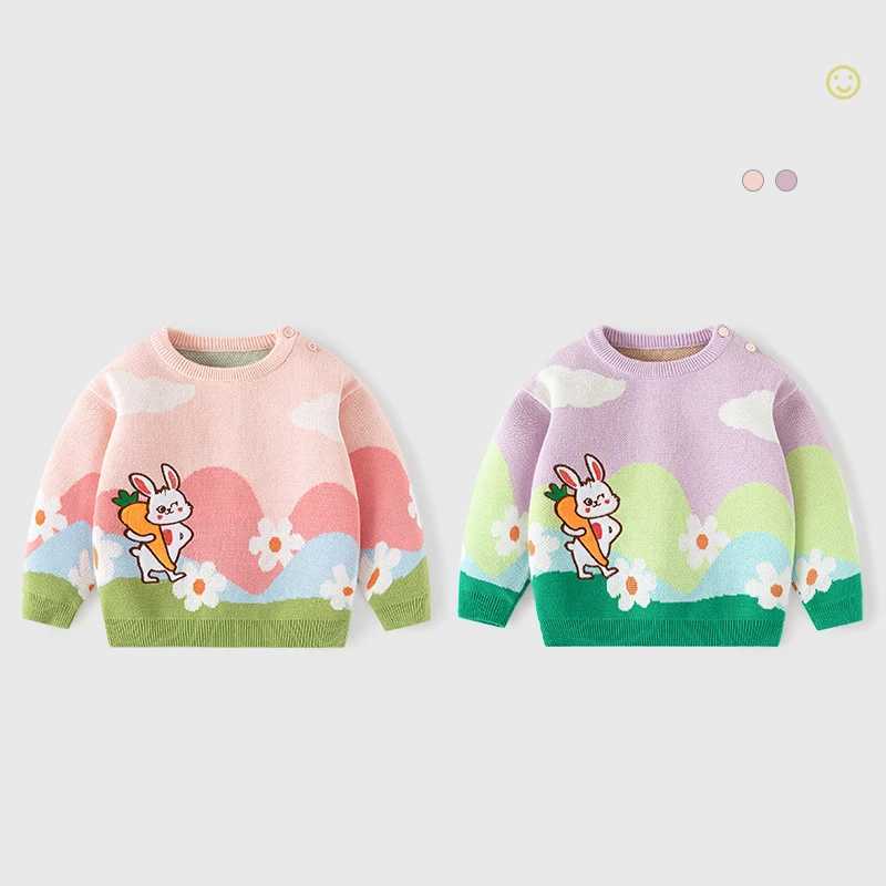 Autumn Sweet Beau Childrens Girl Top Candy Contrast Knitted Pure Cotton Girls Sweater A-level Soft Baby Girls Knitted W241205