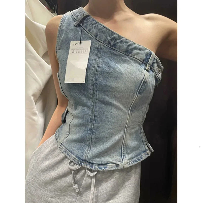 Clothing Vitage Denim Croo Top Women Vest Womens Corset Crop Top Y2k Streetwear Summer Womens 241205
