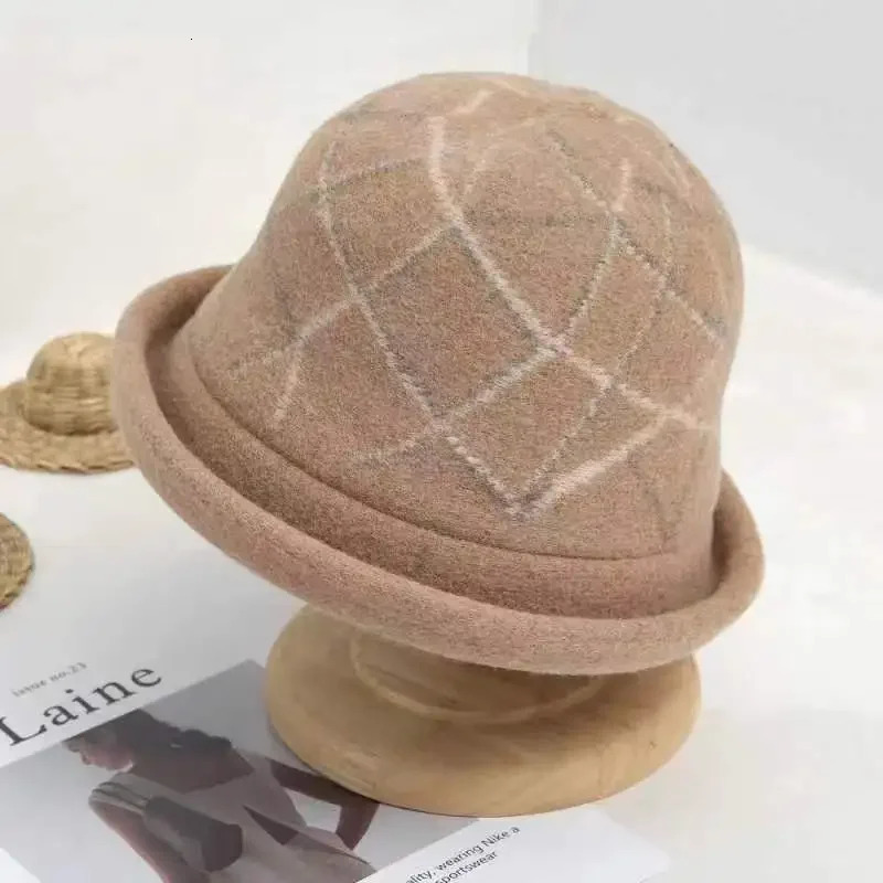 Retro style beige womens wool hat upturned ribbon closed Fedora hat womens winter hat blower church hat 241205