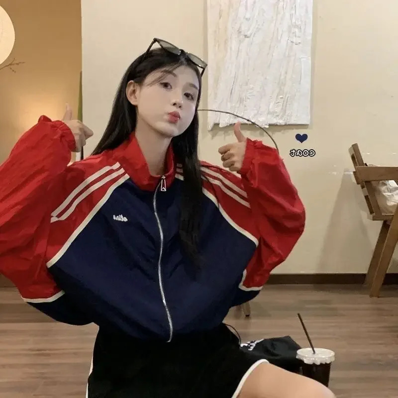 American Vintage Varsity Jacket Women Long Sleeve Sweatshirt Coat Baseball Jerseys Sun Protection Casual Loose Thin Tops 241205