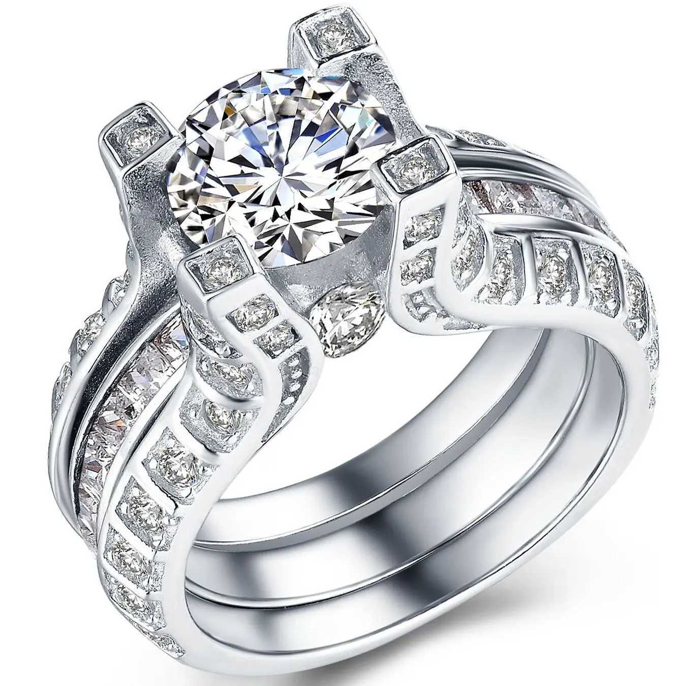 Vintage High Caen Diamond Promise Ring Set Platinum Engagement Ring Mens Anniversary Party Jewelry W241205