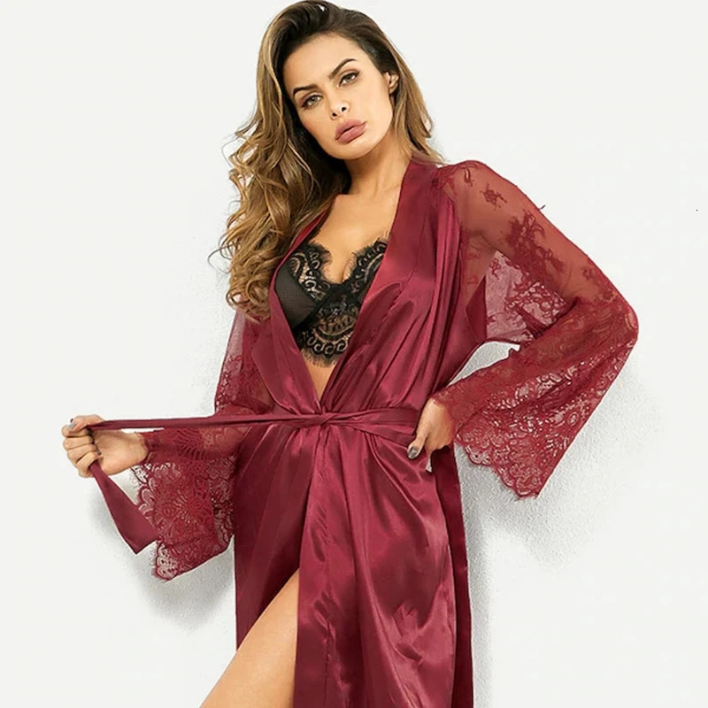 Sexy Wedding Dressing Gown Women Long Satin Bride Robes Lace Silk Kimono Bathrobe Bridesmaid Nightwear See Through Sleepwear 241204