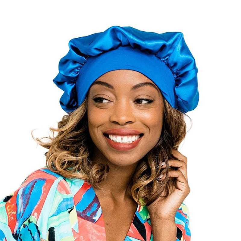 New Fshion Women Satin Night Sleep C Hair Bonnet Hat Silk Head Cover Wide Elastic BandXJ241205