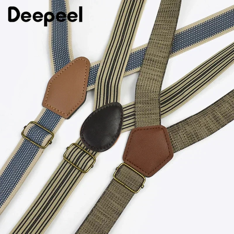 25cm Retro Elastic Mens Suspenders Unisex 4 Clips YType Stripe Strong Strap Wide Braces Male Jockstrap Casual Suspender 241122