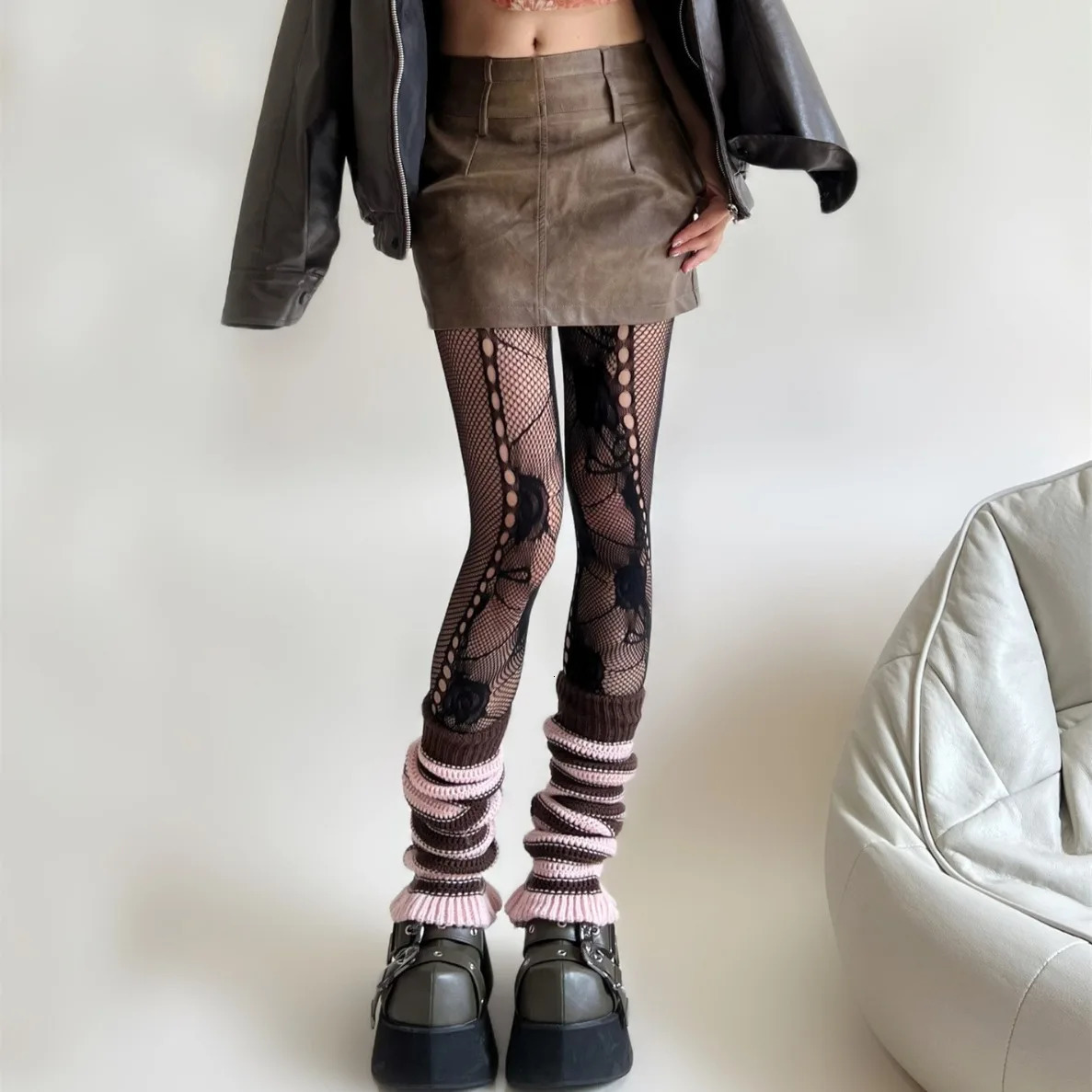 Womens Tight Clothing Hollowed Out Black White Fishnet Stockings SeeThrough Brown Lolita Sexy JK Internet 241204