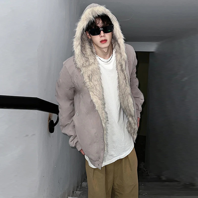 LUZHEN casual edition hooded padded jacket fashionable unisex niche solid color faux fur splicing high-quality Parkas men LZ8027 241202