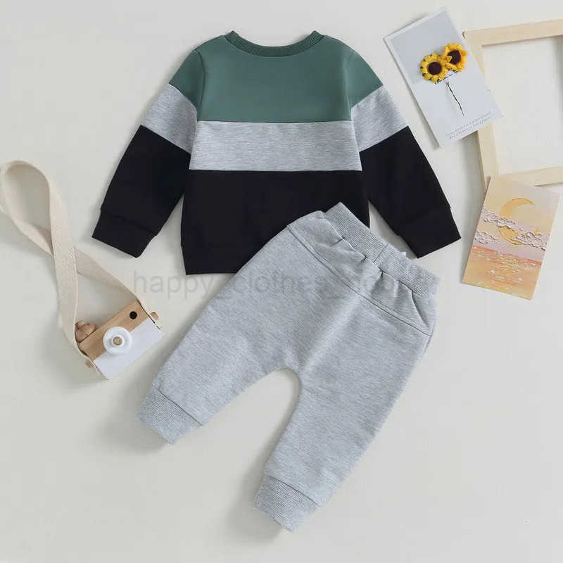 Newborn Baby Boy Pant Sets Autumn Clothes 2 Piece Outfits Contrast Color Long Sleeve Sweatshirt and Elastic Pants Baby ItemsXJ241205