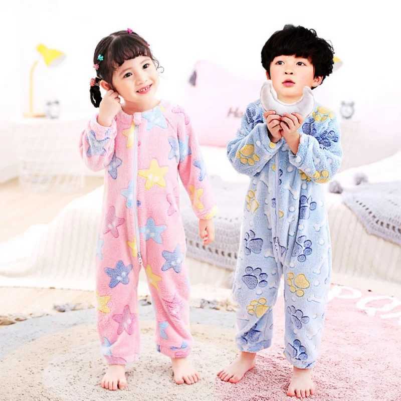 Pajamas Children Plush Pajama Boy Girl Cute Cartoon Coral Fleece Warm Zipped Sleep Blanket Kids Cozy Sleepwear Playsuit Romper Homewear H241205