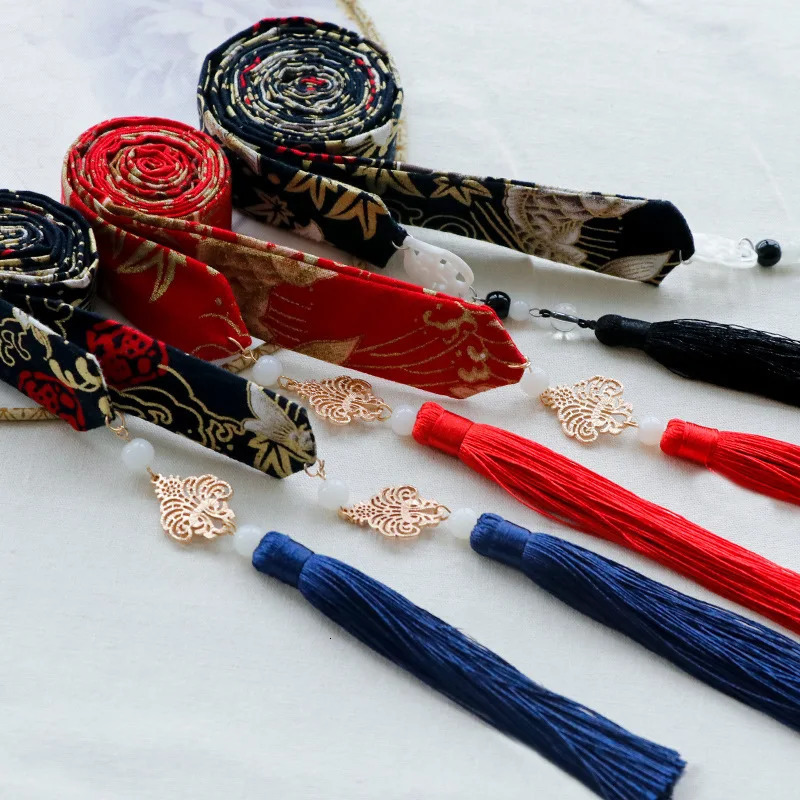 Retro Chinese Hanfu Red Chiffon Tassel Hairband for Hair Headdres Men tiara Bands Headdress Tie Accessories 241122