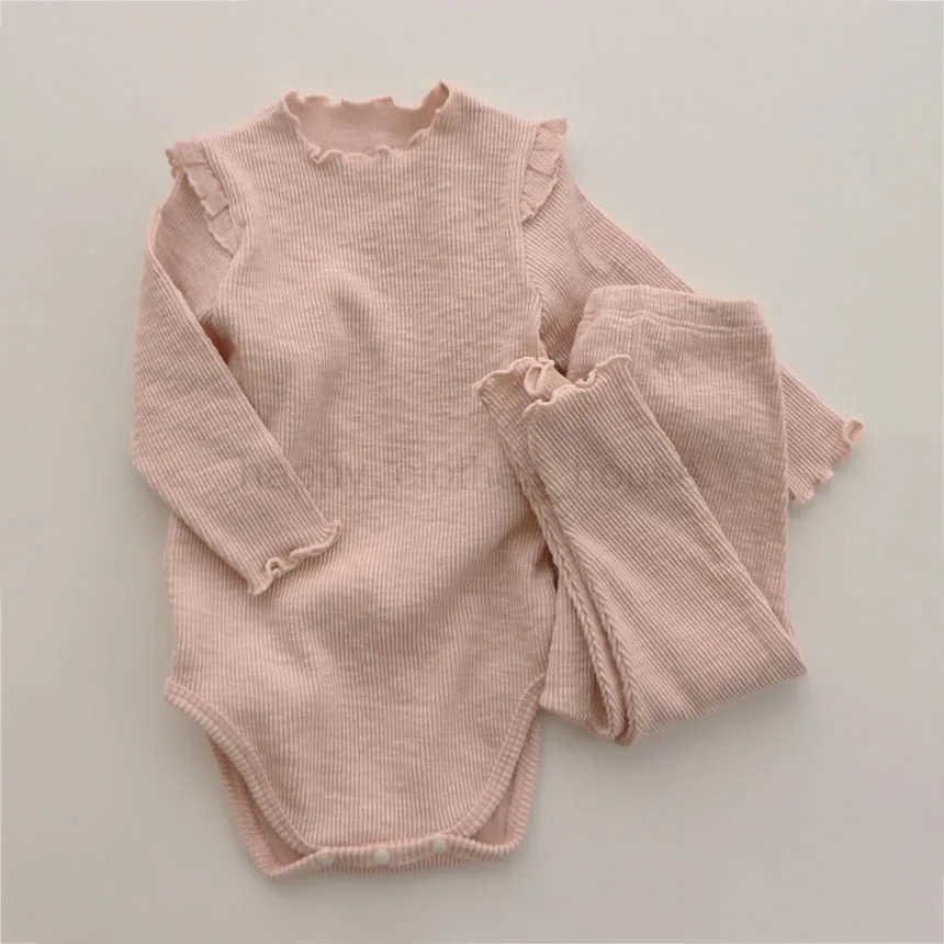 2Pcs Baby Outfits Newborn Cotton Long Sleeve Bodysuit + Leggings Solid Color Infant Clothes SetsXJ241205