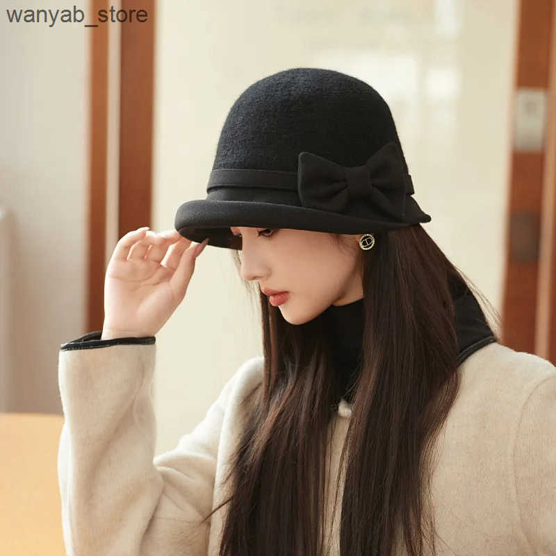 Cloches Autumn wool tweed warm soft windproof womens hat French retro bucket hat felt hat tweed fishermans hat L240910