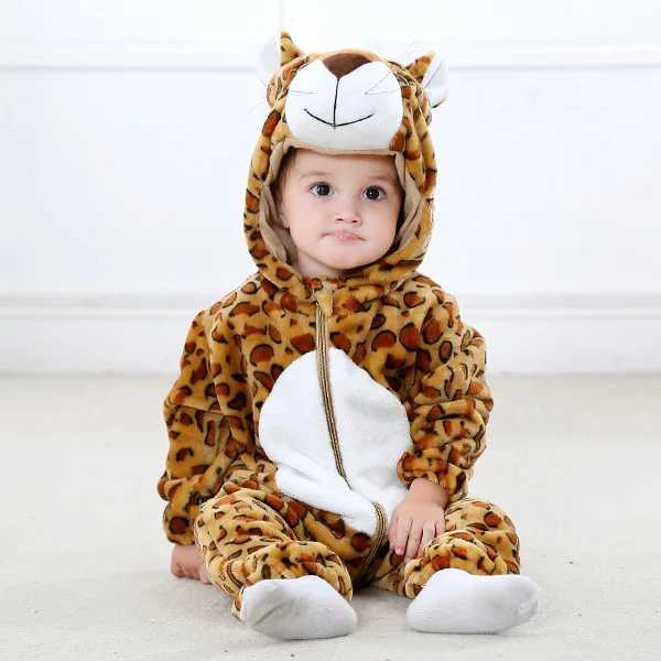 Pajamas Newborn Baby Rompers Kigurumi Boy Girl Onesie Animal Cartoon Romper Hooded Pajamas Lion Dinosaur Costume Toddler Cosplay Clothes H241205