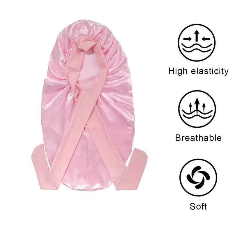 Bowknot Braid Bonnet Unscented Satin Sleep C with Elastic Band and Long Tie for Women - Breathable Night Hair BonnetXJ241205
